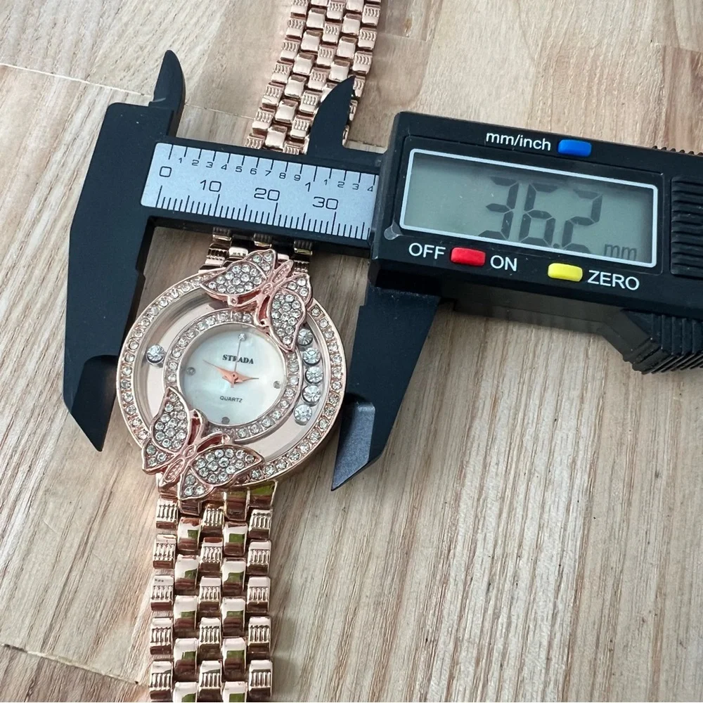 Strada ladies rose gold tone butterfly fashion watch NEW BATTERY